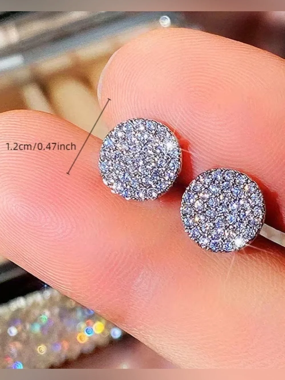 Men's Round Pavé Stud Earrings in Silver - Minimalist Accessory